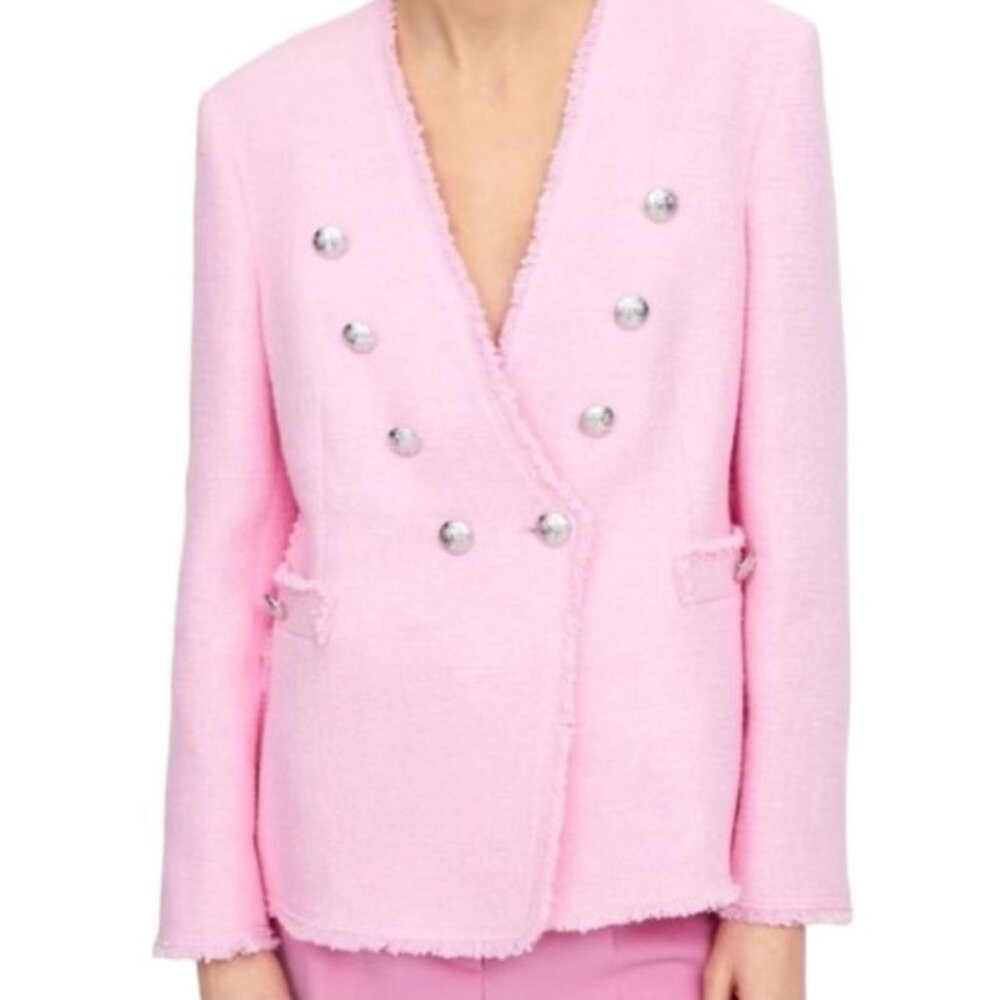 Zara Pink Tweed Blazer Jacket Metallic Buttons XS Blogger's Favorite Romantic - Picture 2 of 16